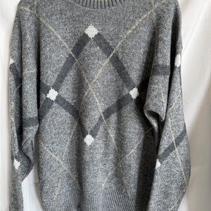 VTG London Fog Sweater Size Large Argyle 90s Golf Grandpacore Academia USA Gray
